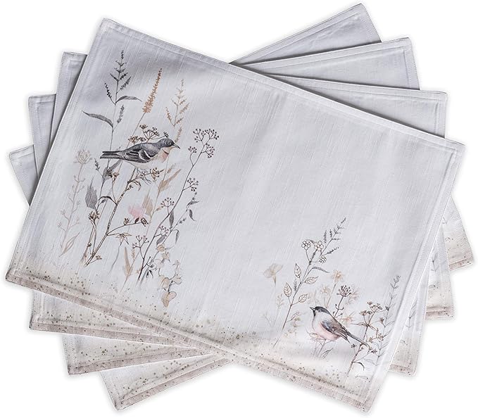 Maison d' Hermine Placemats Set of 4 100% Cotton Washable Cloth Place Mats, Reusable Table Mats for Kitchen Dining Decoration, Party, Restaurant Spring/Summer (Meadow Florals - Brown, 13" x 19")