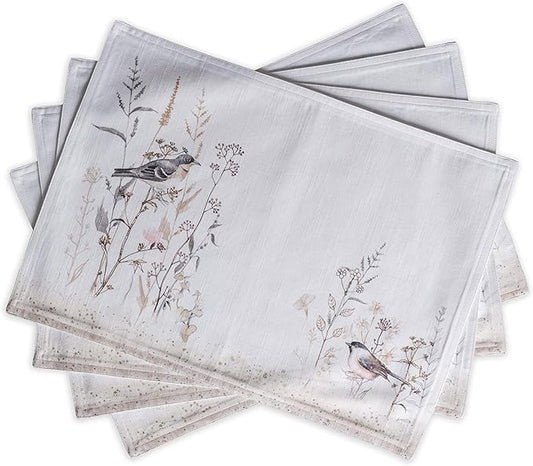 Maison d' Hermine Placemats Set of 4 100% Cotton Washable Cloth Place Mats, Reusable Table Mats for Kitchen Dining Decoration, Party, Restaurant Spring/Summer (Meadow Florals - Brown, 13" x 19")