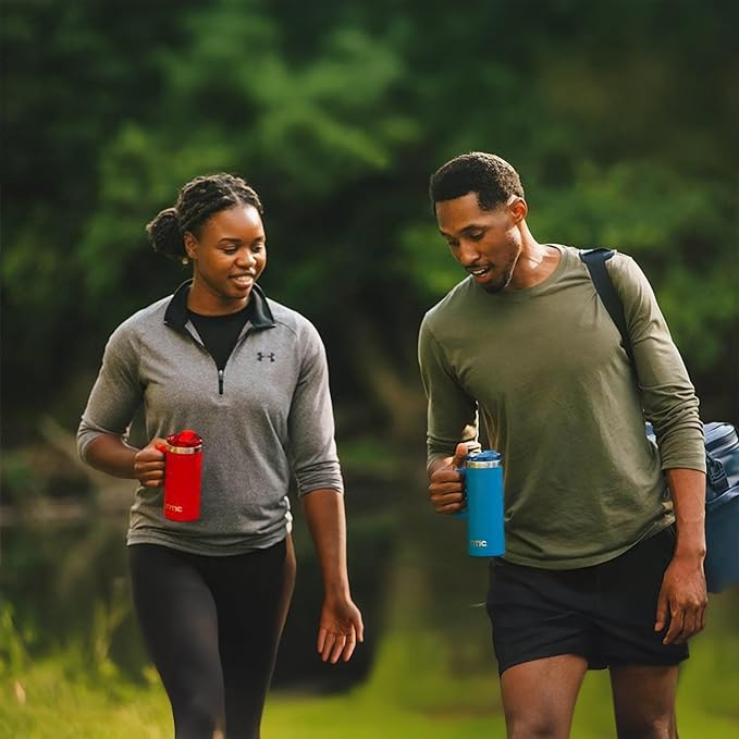 RTIC 20oz Road Trip Travel Mug with Lid and Handle, Ceramic Lined, Insulated, Stainless Steel, Metal, Double Wall Vacuum-Insulation, Portable Coffee, Tea Cup for Hot and Cold Drink, Flag Red