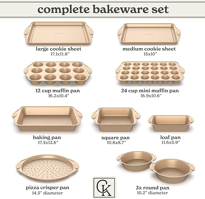 Country Kitchen Nonstick Stackable Bakeware Set - Heavy Duty, Durable, Easy Release Baking Set, Gold, 10 Pcs