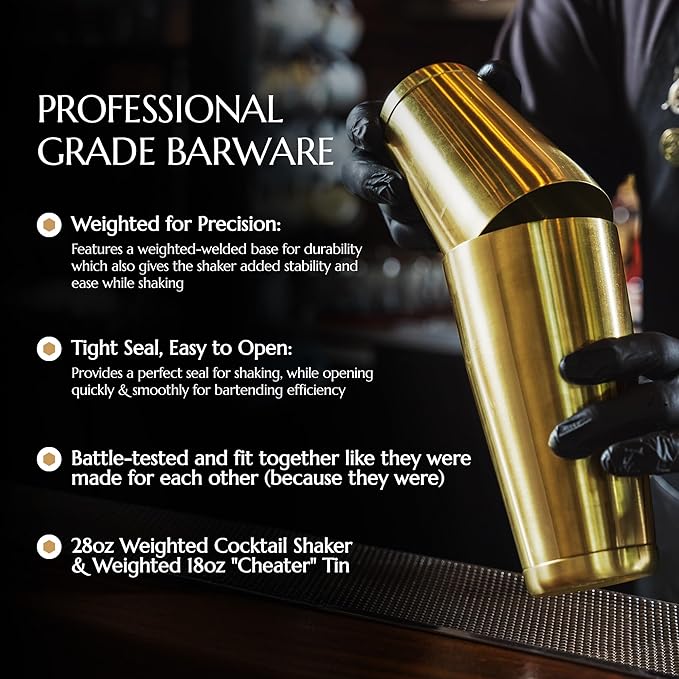 Bull in China 2-Piece Cocktail Shaker Solid Brass – 28 oz Weighted Shaker & 18oz Weighted Cheater Tin, Professional Grade Bar Shaker, Premium Cocktail Shaker Set for Professional & Home Bartenders