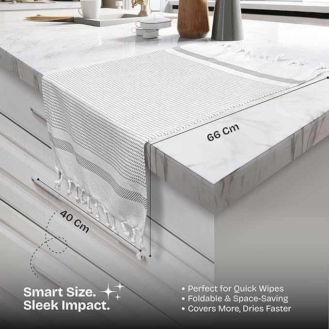 Ash Grey Turkish Kitchen Towels 16x26 Inch, 5 Pack, 100% Cotton, Ultra Absorbent, Soft, Fast Dry, Machine Washable, Dish Towel with Tassels for Drying Dishes, Cleaning, Everyday Use