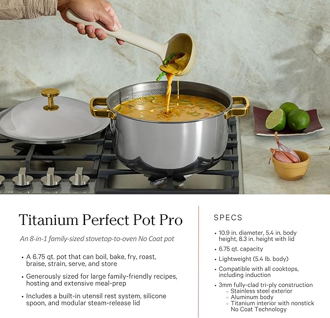 Our Place Titanium Pro Cookware Set (4-Piece) – Always Pan & Perfect Pot | Nonstick No-Coat Technology | Tri-Ply Titanium & Stainless Steel | Safe for Oven, Induction & Cooktops up to 750°F | Gold