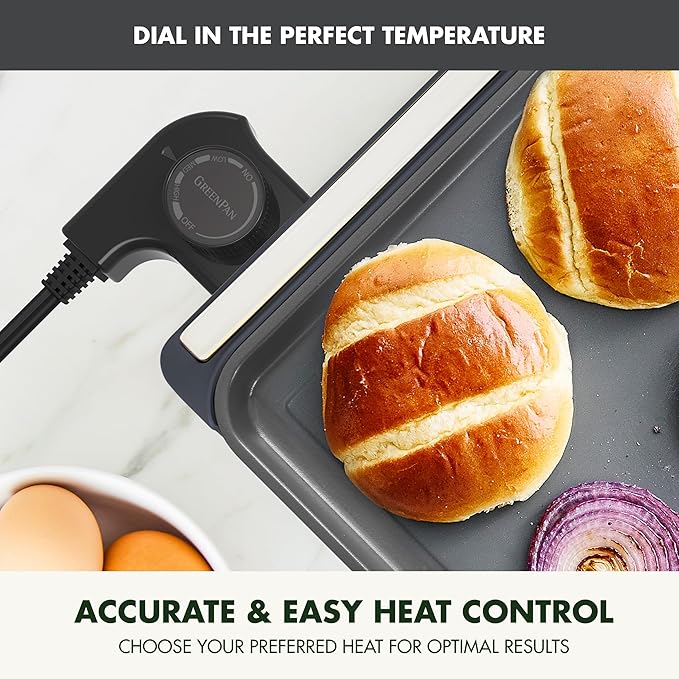 GreenPan Advanced 10.5”x 20” Electric Griddle with Warming Drawer, Healthy Ceramic Nonstick PFAS-Free Coating, Temperature Control, Easy and Versatile Countertop Meals, Dishwasher Safe, Graphite