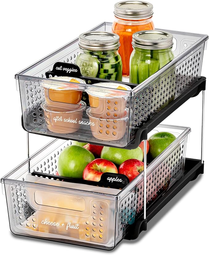 madesmart 2-Tier Organizer, Multi-Purpose Slide-Out Storage with Handles and Dividers for Home and Bath, BPA Free, Smoke