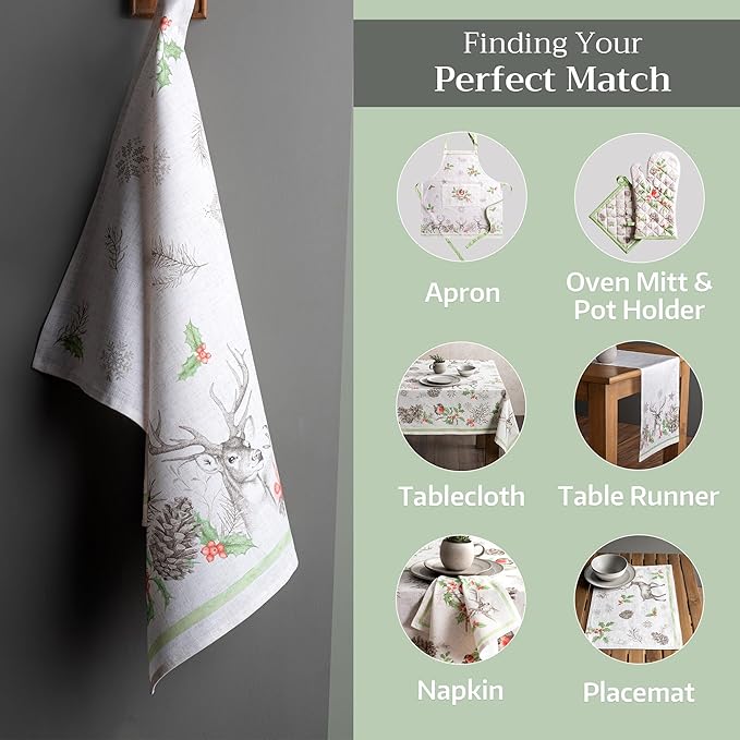 Maison d' Hermine Kitchen Towels Set of 3 100% Cotton 20" x 27.5" Reusable Cloth Tea Dish Towels Absorbent with Hanging Loop for Kitchen Dining Thanksgiving Christmas Decorations (Christmas Dew)