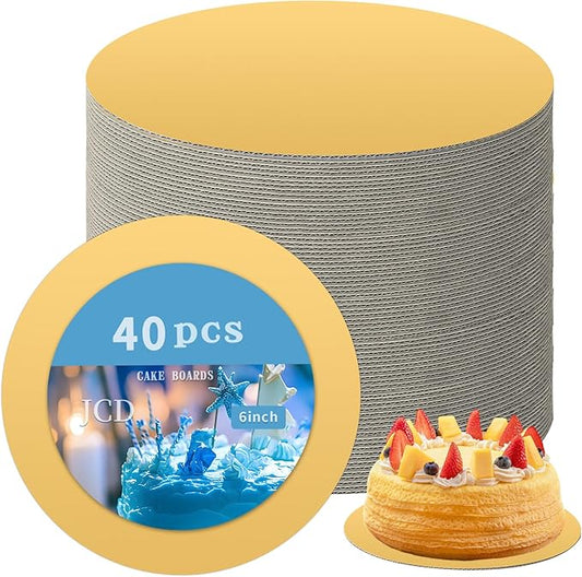 JCD 40 Pcs Gold Color Cakeboards, Cake Boards 6 inch Round, Food-Graded Cardboard Cake Rounds Cake Base, Waterproof and Oil-Proof Cake Boards for Cake DIY, Dessert (Gold, 6inch/40Pcs)