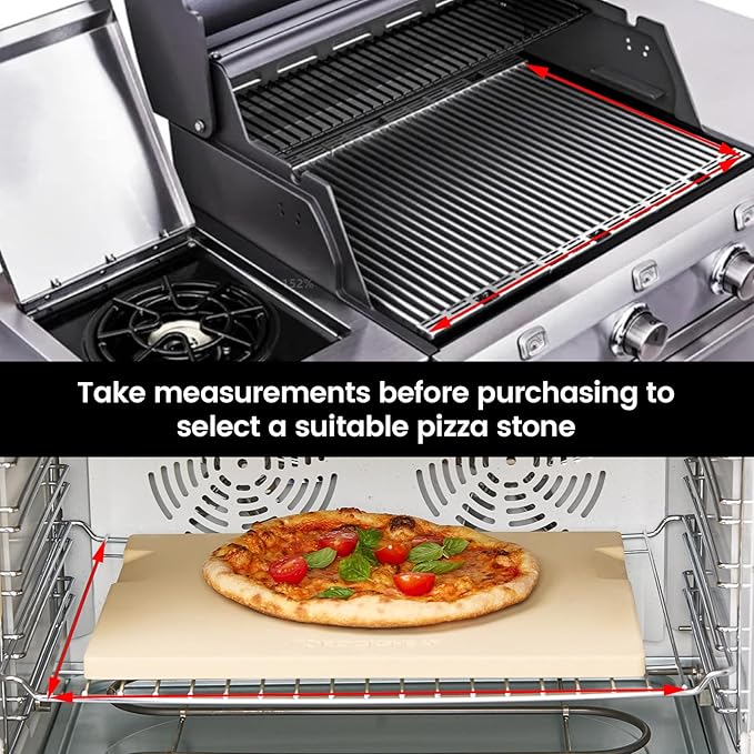 Pizza Stone, 15"x12" Rectangular Pizza Stone for Oven Grill BBQ, Cordierite Baking Stone for Bread, Unique Built-in 4 Handles Cooking Stone