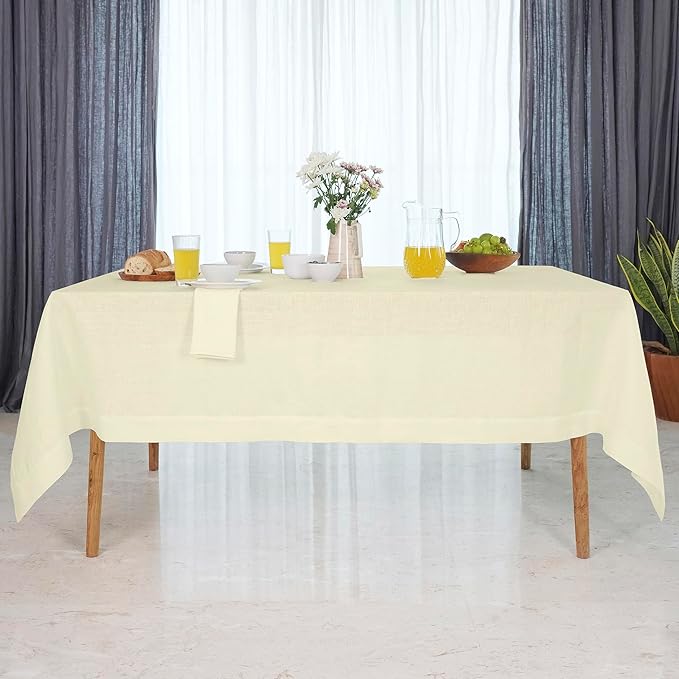 D'Moksha Homes Linen Cream Tablecloth 60 x 132 Inch - 100% Pure Linen Rectangular Tablecloth - Machine Washable Table Cloth for Summer, Fall and Halloween