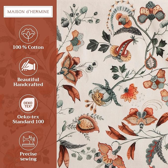 Maison d' Hermine Placemats Set of 4 100% Cotton Washable Cloth Place Mats, Reusable Table Mats for Thanksgiving Christmas Decorations Kitchen Dining Party Wedding Restaurant (Dalida, 13" x 19")