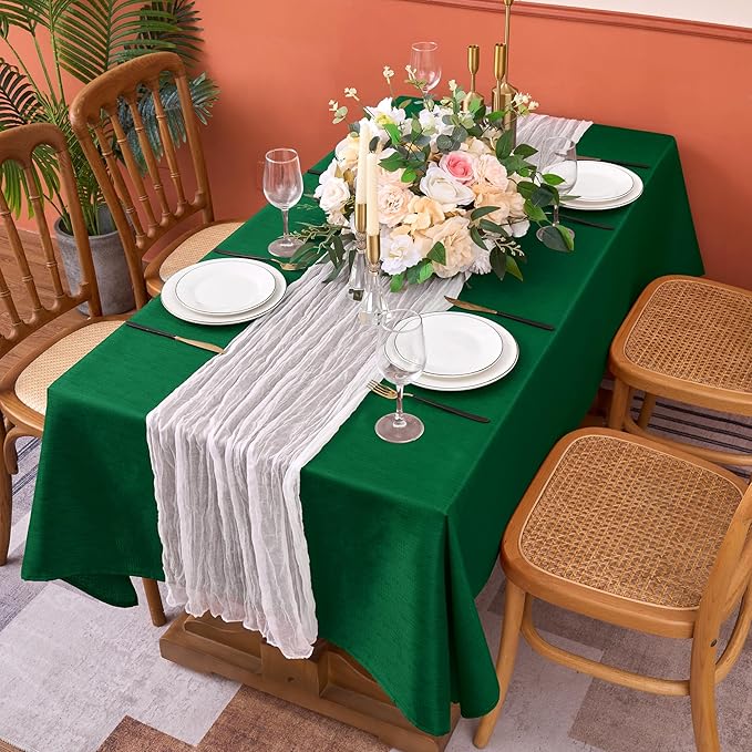Fitable Faux Linen Christmas Tablecloths 2 Pack, Burlap Textured Table Clothes Rectangle, Decorative Table Covers for Winter Holiday Kitchen Dining Party Farmhouse (Hunter Green, 54 x 78 Inch)