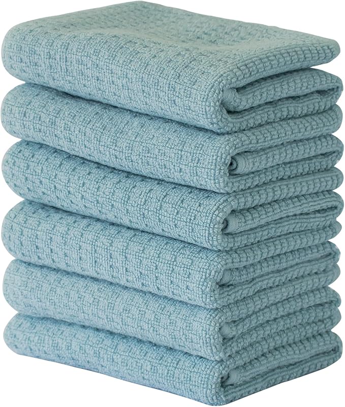 CRAFTSWORTH 100% Ring Spun Cotton Kitchen Towels, Pack of 6, 400 GSM, Super Soft & Absorbent, Aqua Solid, 15 x 26 Inches