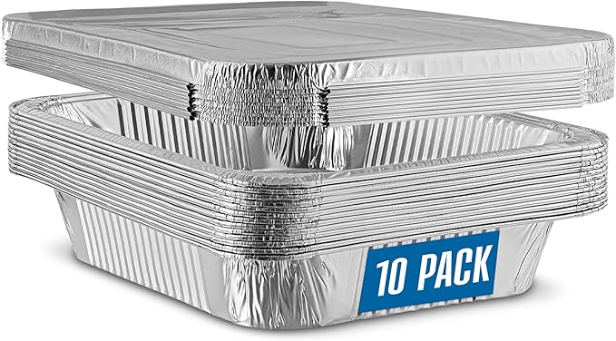 PLASTICPRO 10 Pack Aluminum Pans 9'' X 13" Disposable Pans with Covers Heavy Duty 10 lb Foil Pans for Baking and Cooking