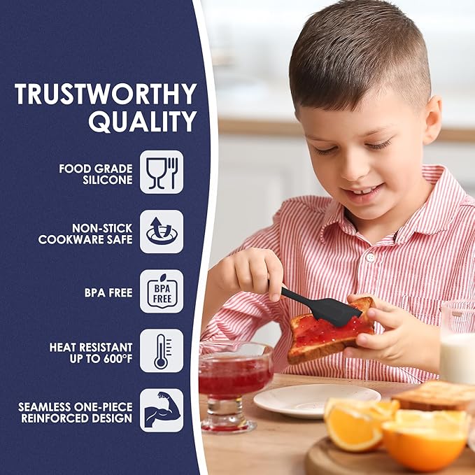 Heat Resistant 600℉ Silicone Spatula, BPA Free Mixing Spatulas set Dishwasher Safe for Nonstick Cookware, Black