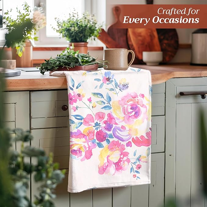 Maison d' Hermine Kitchen Towels Set of 3 100% Cotton 27.50" x 20" Reusable Cloth Tea Dish Towels Absorbent with Hanging Loop for Kitchen, Home, Dining, Cocktail Parties Spring/Summer (Rose Garden)