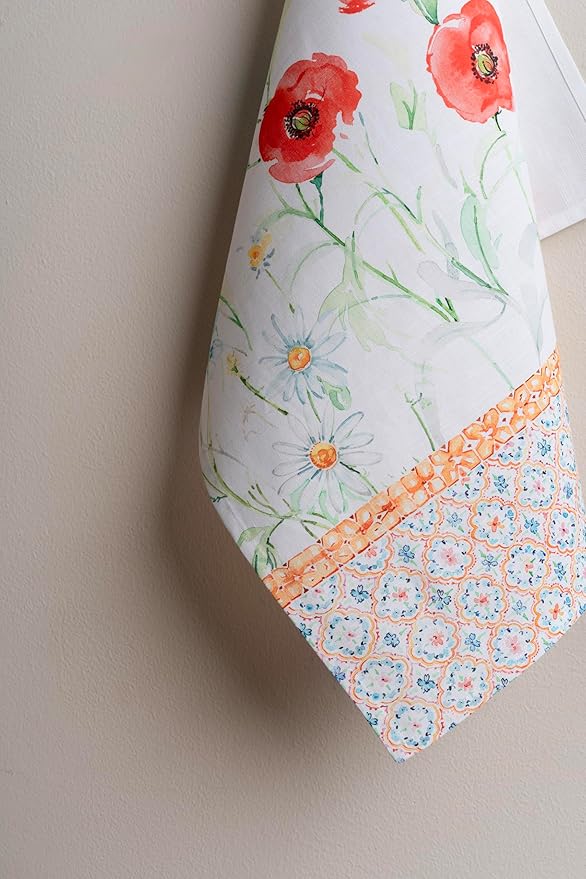 Maison d' Hermine Kitchen Towels Set of 2 100% Cotton 27.50" x 20" Reusable Cloth Tea Dish Towels Absorbent with Hanging Loop for Kitchen, Dining, Cocktail Parties Spring/Summer (Summer Whisper)