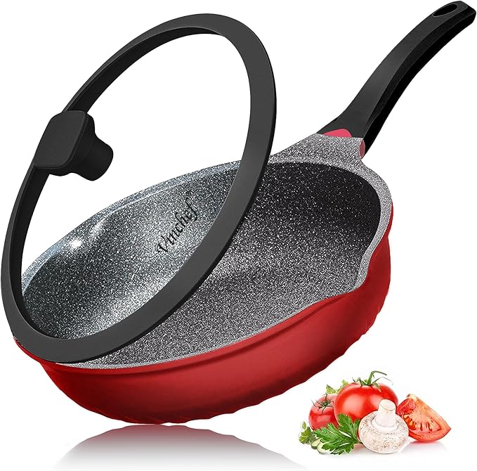 Vinchef Nonstick Skillet with Lid, 11In/5Qt Aluminum Deep Frying Pan with Lid and Heat Indicator, Anti Scratch and Anti Stain Deep Saute Pan, Induction Compatible