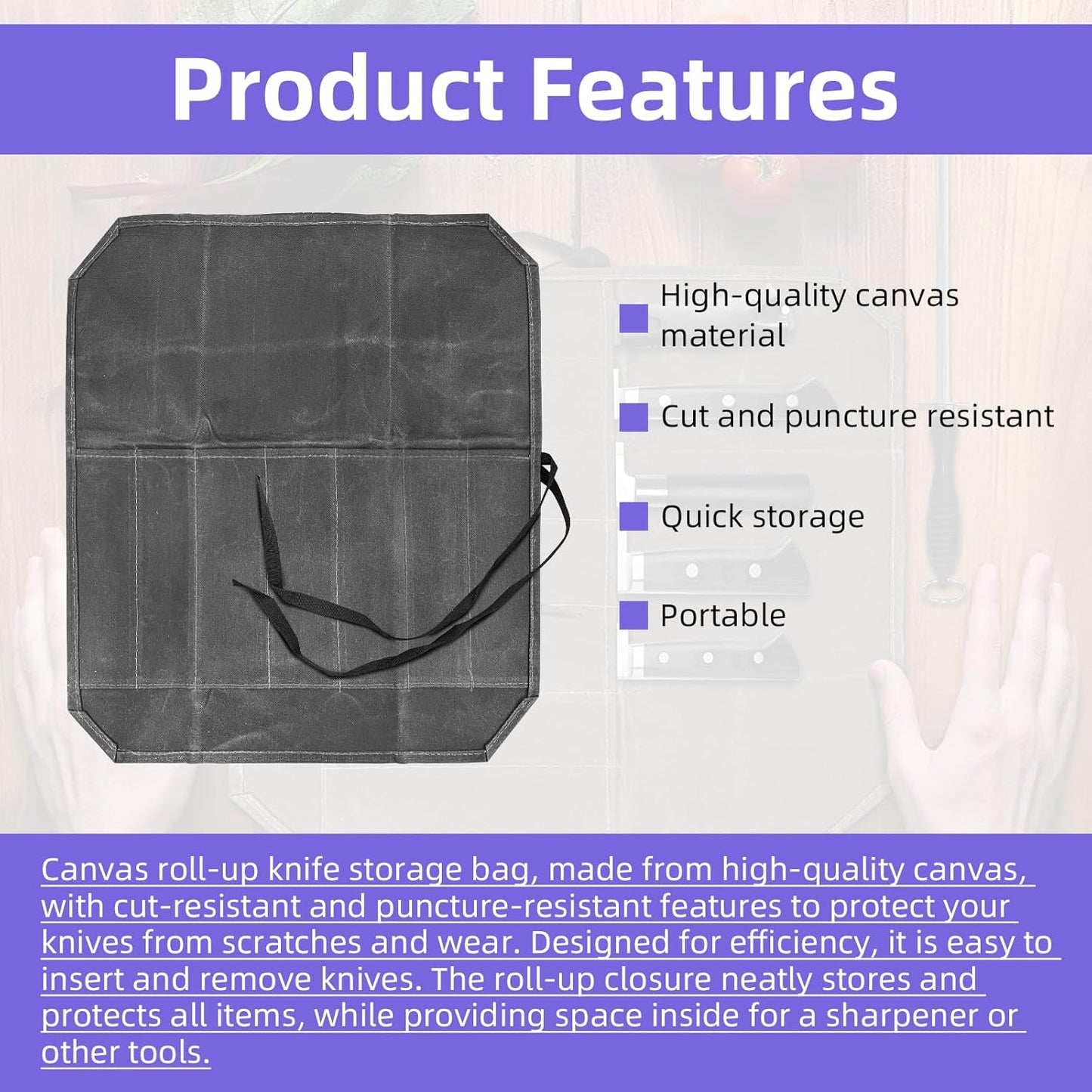 Gray Chef Knife Bag Case with 2 Knife Guards And Sharpener,Portable Knives Pouch Knife Storage Case Knife Carrier for Camping And Kitchen Organization