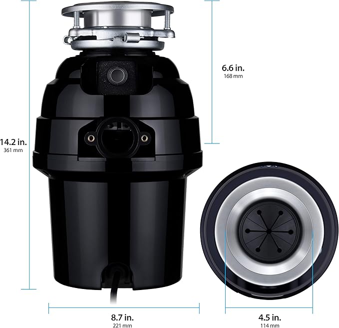 Eco Logic EL-9-DS-BK 9 Deluxe Designer Series Food Waste Disposer with Black Sink Flange, 3/4 HP