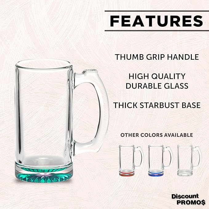 12 Libbey Beer Mugs Set, 12 oz. - Groomsmen Glassware - Green