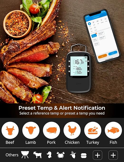 Govee Bluetooth Meat Thermometer, Wireless Meat Thermometer for Smoker Oven, Digital Grill Thermometer with 2 Probes, Timer Mode, Smart LCD Backlight BBQ Thermometer for Cooking Turkey Fish Beef