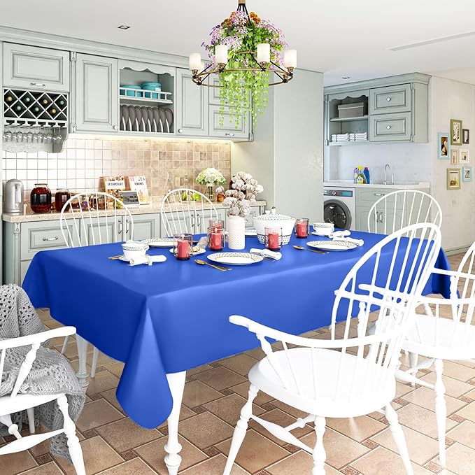 homing Rectangle Vinyl Tablecloth, Waterproof Spillproof Plastic Flannel Backed Table Cloth, Wipe Clean Table Cover for Dining, Buffet Parties and Camping (Blue, 52" x 70")