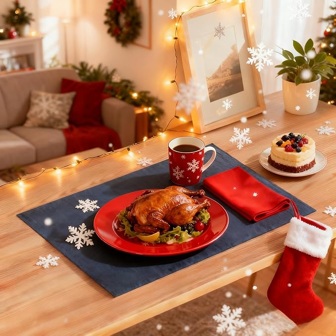 DOLOPL Placemats Set of 8, Reversible Wipeable & Heat Resistant Place Mats, Modern Faux Leather Table Mats for Kitchen, Neutral Waterproof Tablemats for Dining Table Decor, Wedding, Party(Navy Blue)