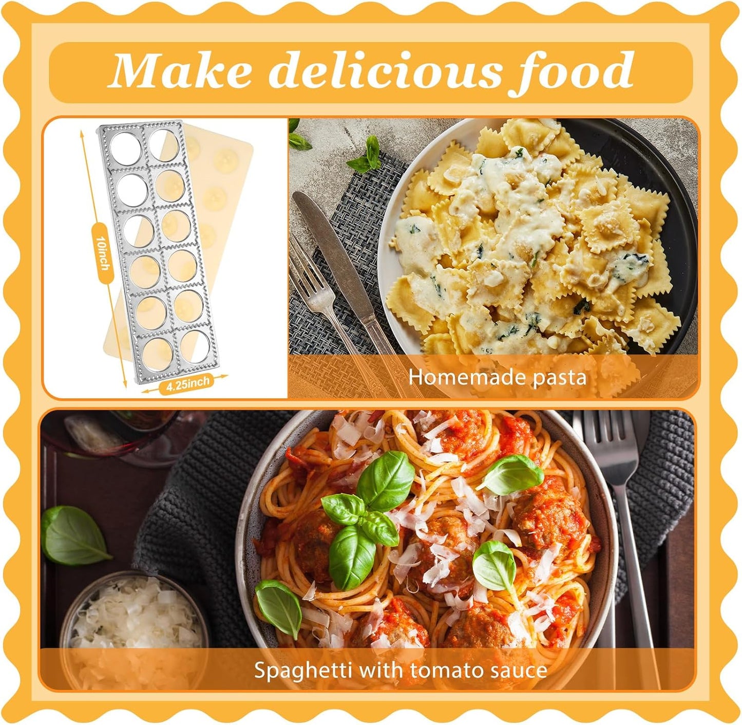 Baderke 12Pcs Pasta Maker Tools Ravioli Making Kit Include 5 Ravioli Stamp Maker Cutter with Roller Wheel 1 Wooden Rolling Pin 1 Press Mold 5 Stainless Steel Dumpling Molds for Kitchen Homemade Kit