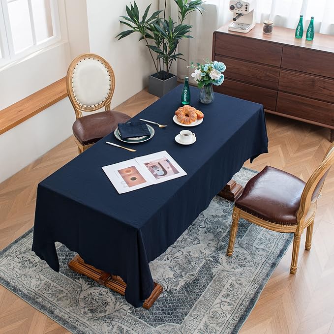 Linen World Linen Tablecloth, 100% French Linen Navy Tablecloth 108" x 60" Inch, Washable Rectangular Tablecloth for Dining, Outdoor, Weddings and Restaurants, Decorative Valentine Easter