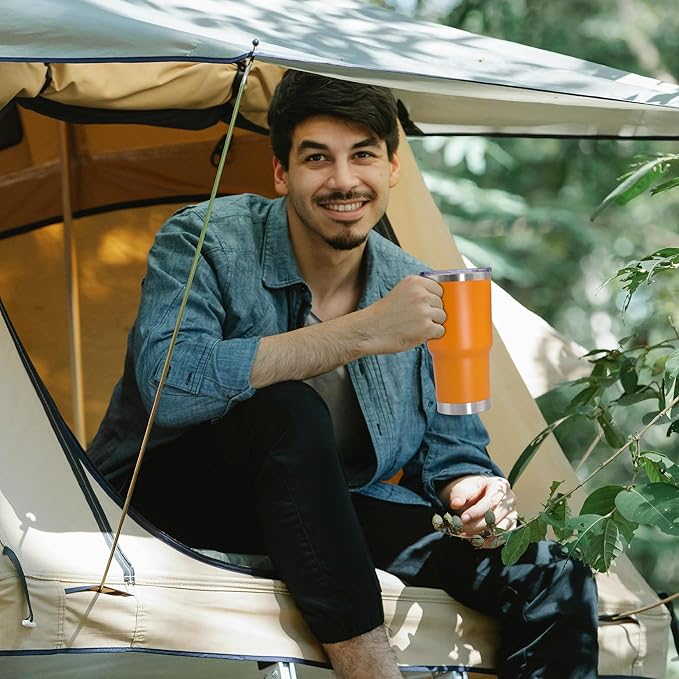 20 oz Tumbler with Handle and Lid, Stainless Steel Tumbler Insulated Travel Coffee Mug, Spill Proof Double Wall Vacuum Tumbler Cup Keep Drink Hot & Cold, Orange, 1 Pack