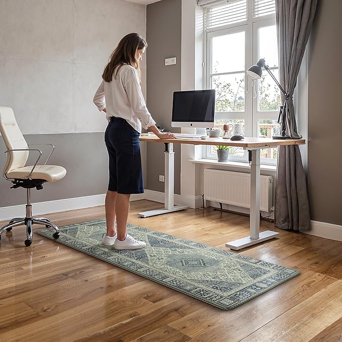 GENIMO Kitchen Mats for Floor 2PCs, Washable Anti Fatigue Mat for Cushioned, 17.3"x59"+17.3"x30", Waterproof Kitchen Rugs, Non Slip Comfort Standing Mat Rug for Home, Sink, Laundry, Blue