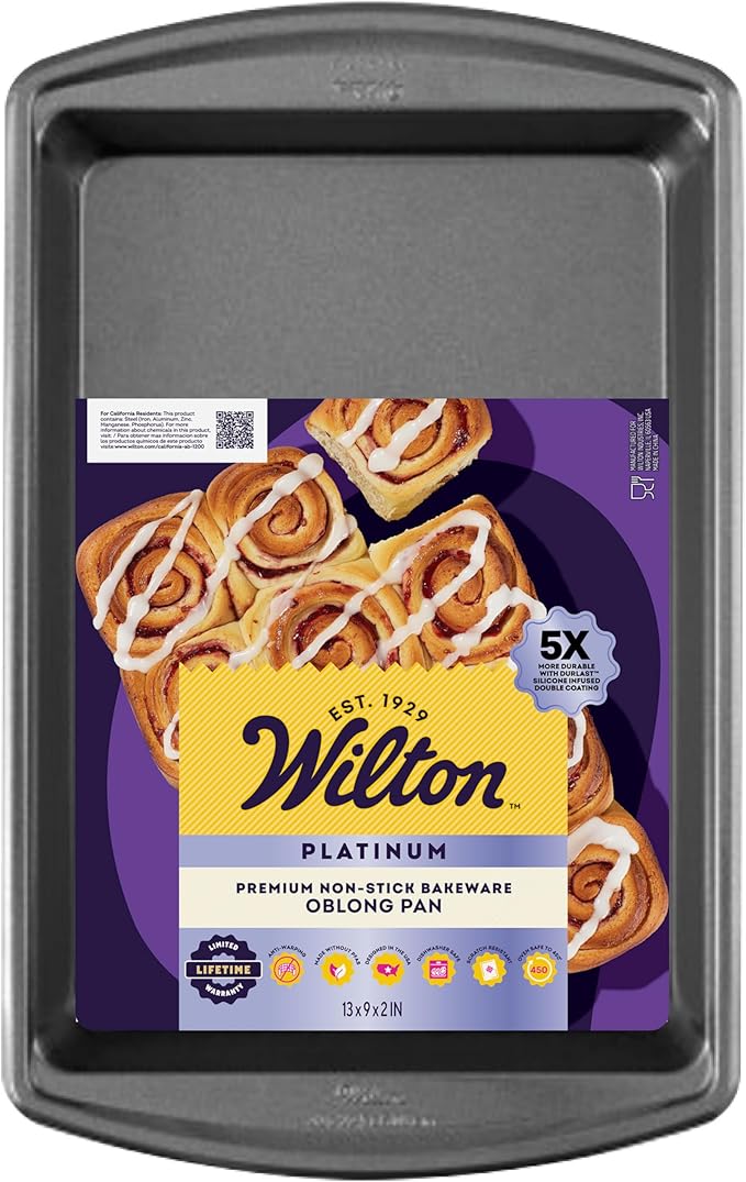 Wilton Platinum Premium Non-Stick Anti-Warp Bakeware, Made without PFAs, Oblong Baking Pan for Casseroles, Lasagna, Cakes, 13 x 9 x 2 in, Packaging May Vary