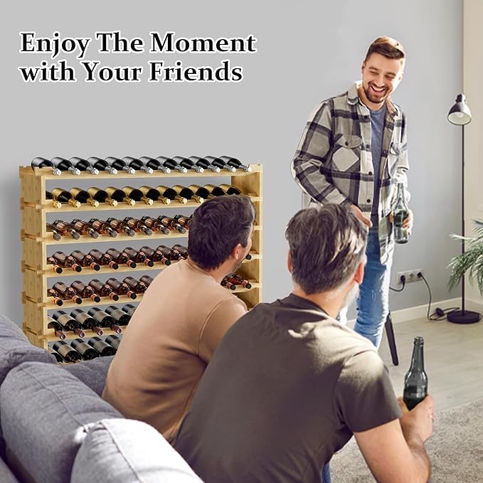 Bambloom Wine Rack Freestanding Floor, Wooden Stackable Bottle Storage Rack for Kitchen,Cellar. 96 Bottles Wine Holder Display Shelves for Champagne(Bamboo)