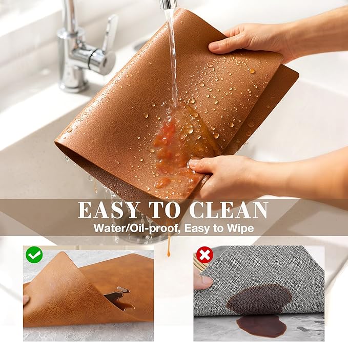 Roxifina Faux Leather Placemats Set of 8 - Vinyl Placemats Wipeable Waterproof Oil-Proof PU Place Mats Heat Resistant Reversible Table Mats for Dining, Kitchen, Outdoor, 12 x 17 Inch (Reddish Brown)