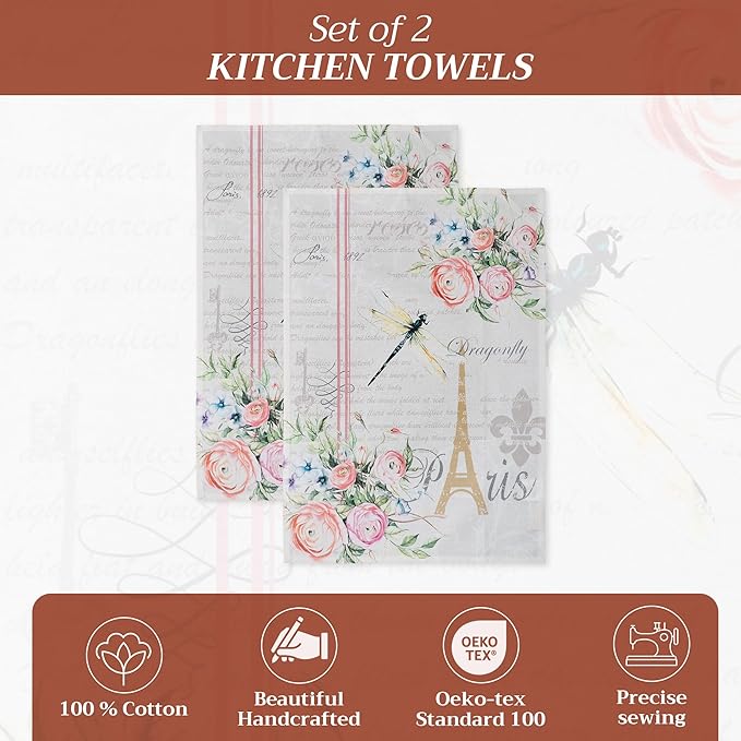Maison d' Hermine Kitchen Towels Set of 2 100% Cotton 27.50" x 20" Reusable Cloth Tea Dish Towels Absorbent with Hanging Loop for Kitchen, Home, Dining, Cocktail Parties Spring/Summer (Champ De Mars)