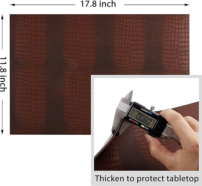 Faux Leather Placemats, PU Table Mats, Waterproof, Stain Resistant, Heat Resistant, Non-Slip Easy to Clean for Kitchen Dining Table, Conference Table, Brown