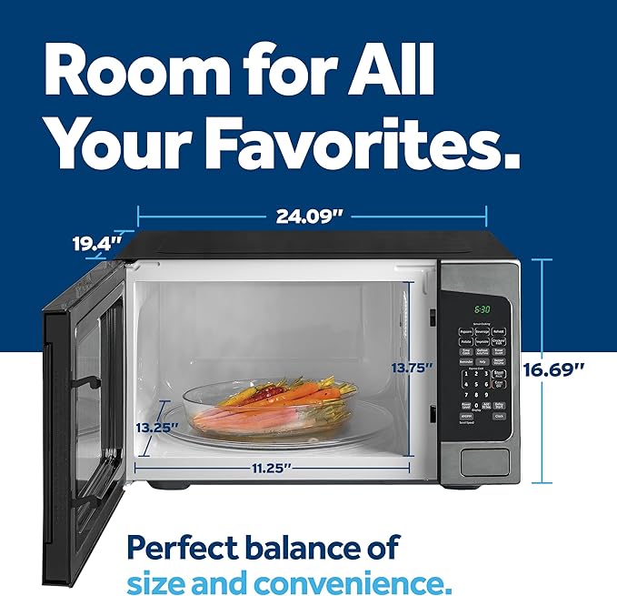 GE GCST20S1WBB Microwave Oven, 1,200-watt Capacity, 2.0 Cubic Ft, 8 Auto Cooking Settings, Child-Lock Technology, Kitchen Essentials for The Countertop, Dorm Room or Apartment, Black, Cu