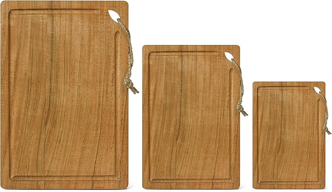 Extra Thick Wooden Cutting Boards for kitchen (Set of 3), Large Acacia Wood Cutting Board, Butcher Blocks, Charcuterie Boards with Side Handles and Juice Groove - Natural