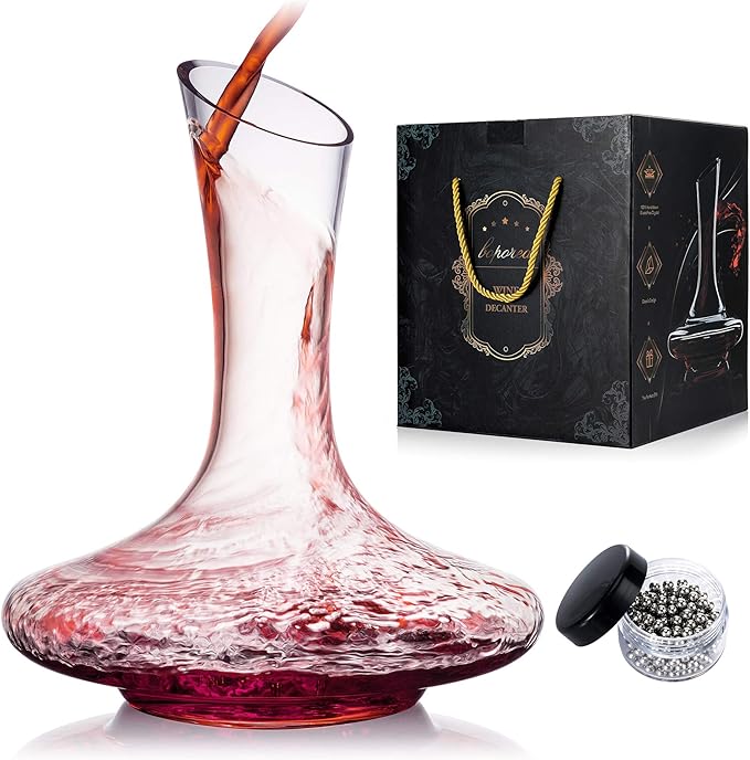 Wine Decanter,Red Wine Carafe,Wine Aerator,100% Hand Blown Lead-free Crystal Glass with Cleaning Beads,Wine Decanters and Carafes,Wine Gift with Luxury Packaging,Wine Accessories (1200ML)