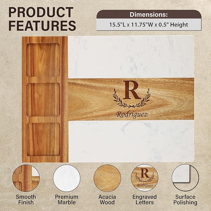 Realtor Gifts,Personalized Marble Wood Charcuterie Board,Real Estate Agent Gifts,Custom Laser Engraved Cheese Serving Board,Realtor Gifts for Women/Men,Cheese Platter,Closing Gifts for Realtors,Buyers