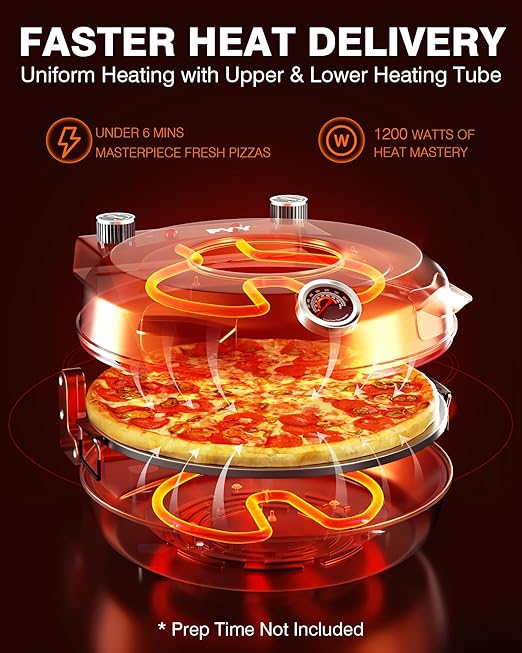 PYY Pizza Oven Indoor 12 Inch Electric Pizza Oven Countertop Heats up to 800℉ with Pizza Stone Viewing Window Thermometer Table Top Pizza Cooker Portable Pizza Maker Machine for Home Patio RV Dorm