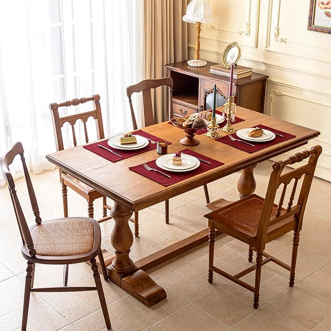 KXN Christmas Placemats Set of 8, Dual-Layer Thickened Faux Linen Table Mats, Heat Resistant & Wrinkle-Free, Machine Washable Cloth Place Mats for Kitchen Dining Indoor Outdoor (Red)