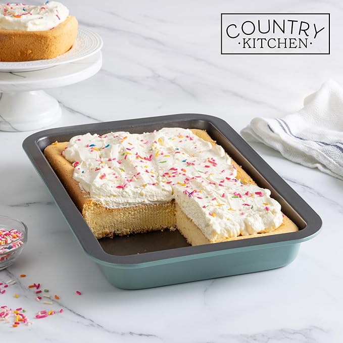 Country Kitchen Baking Pans Set - 10 Piece Non-Stick Cake Pans with Carry Lids for Easy Storage & Travel, Perfect for Parties - Stackable, Sage