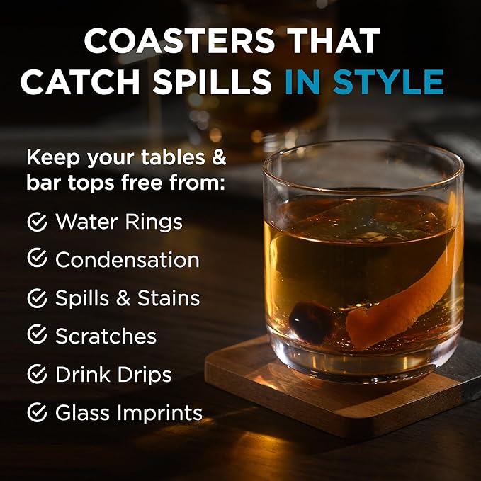 Bartesian Wooden Cutting Board & Drink Coaster Set - Premium Acacia Wood & Marble Cocktail Garnish Cutting Board & Beverage Coaster for Home Bars - Sophisticated Bar Accessories Gift Set