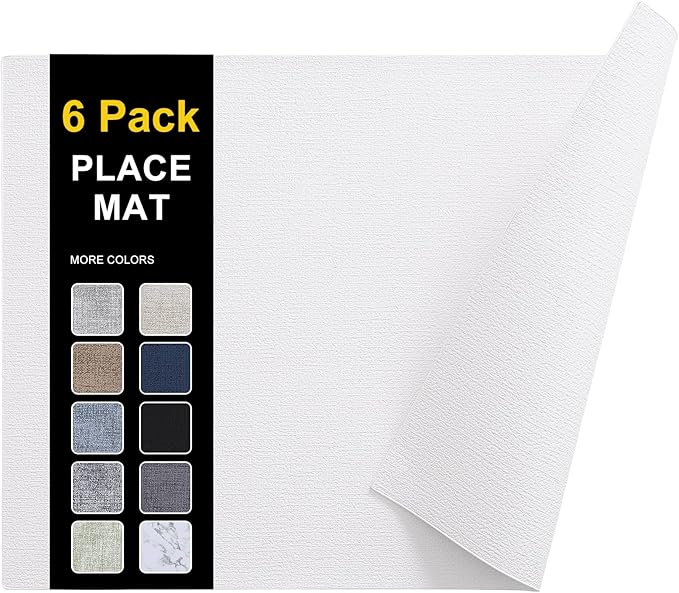 homing Faux Leather Heat Resistant Placemats 6 Packs, Waterproof Wipeable Dining PU Place Mats for Indoor & Outdoor, Easy to Clean, White