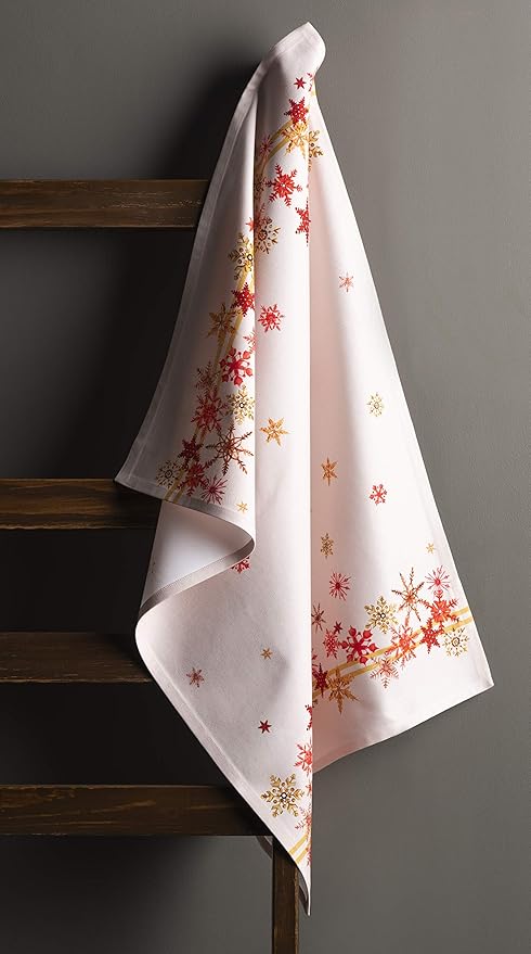 Maison d' Hermine Kitchen Towels Set of 3 100% Cotton 20" x 27.5" Reusable Cloth Tea Dish Towels Absorbent with Hanging Loop for Kitchen Dining Thanksgiving Christmas Decorations (Crystal Star)