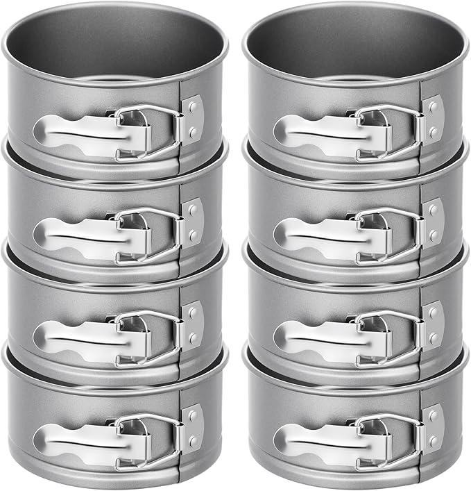 Sunnyray 8 Pcs 4 Inch Springform Pan for Baking Mini Cheesecake Pans with Removable Bottom Nonstick Leakproof Round Cake Mold Spring Form Molds for Mini Cheesecake Pizza and Quiches (Grey)