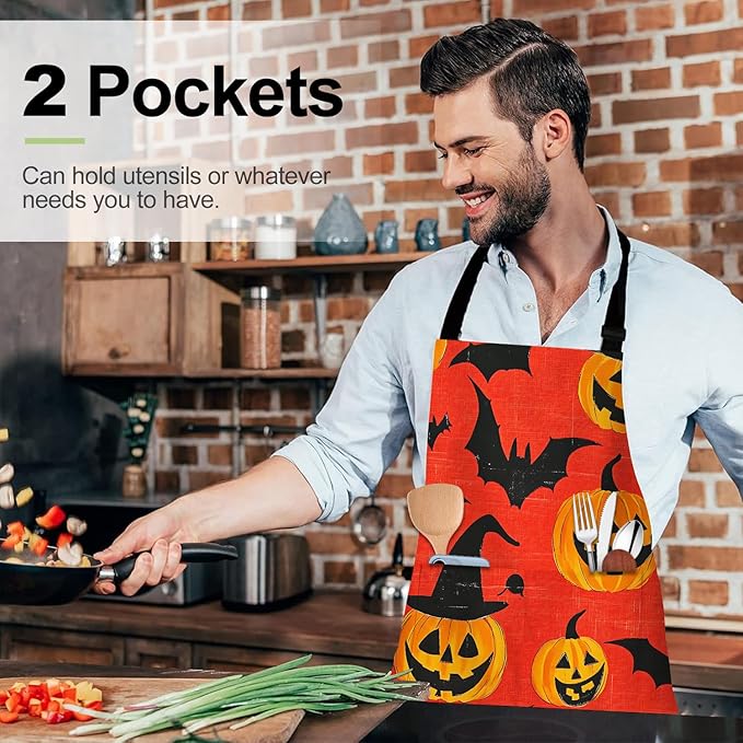 Halloween Apron Home Kitchen Cooking Baking Gardening for Women Men with Pockets waterproof 32x28 inch