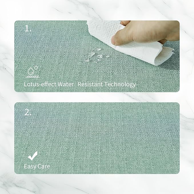 BALCONY & FALCON Placemats Set of 6 Faux Linen Cloth Place Mats Washable Waterproof Wrinkle Resistant Table Placemats for Dining Kitchen Farmhouse Indoor & Outdoor Use(Celadon Green, 13.8”x 17.7”