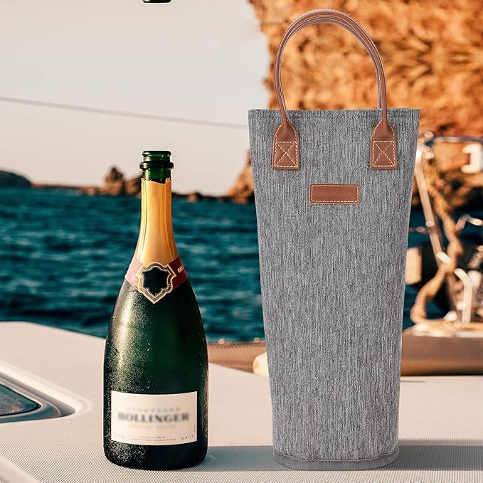 Single Bottle Insulated Wine Tote, 1 Bottle Wine Carrier Bag Padded Wine Cooler Perfect Wine Lover's or Wedding Gift-Grey